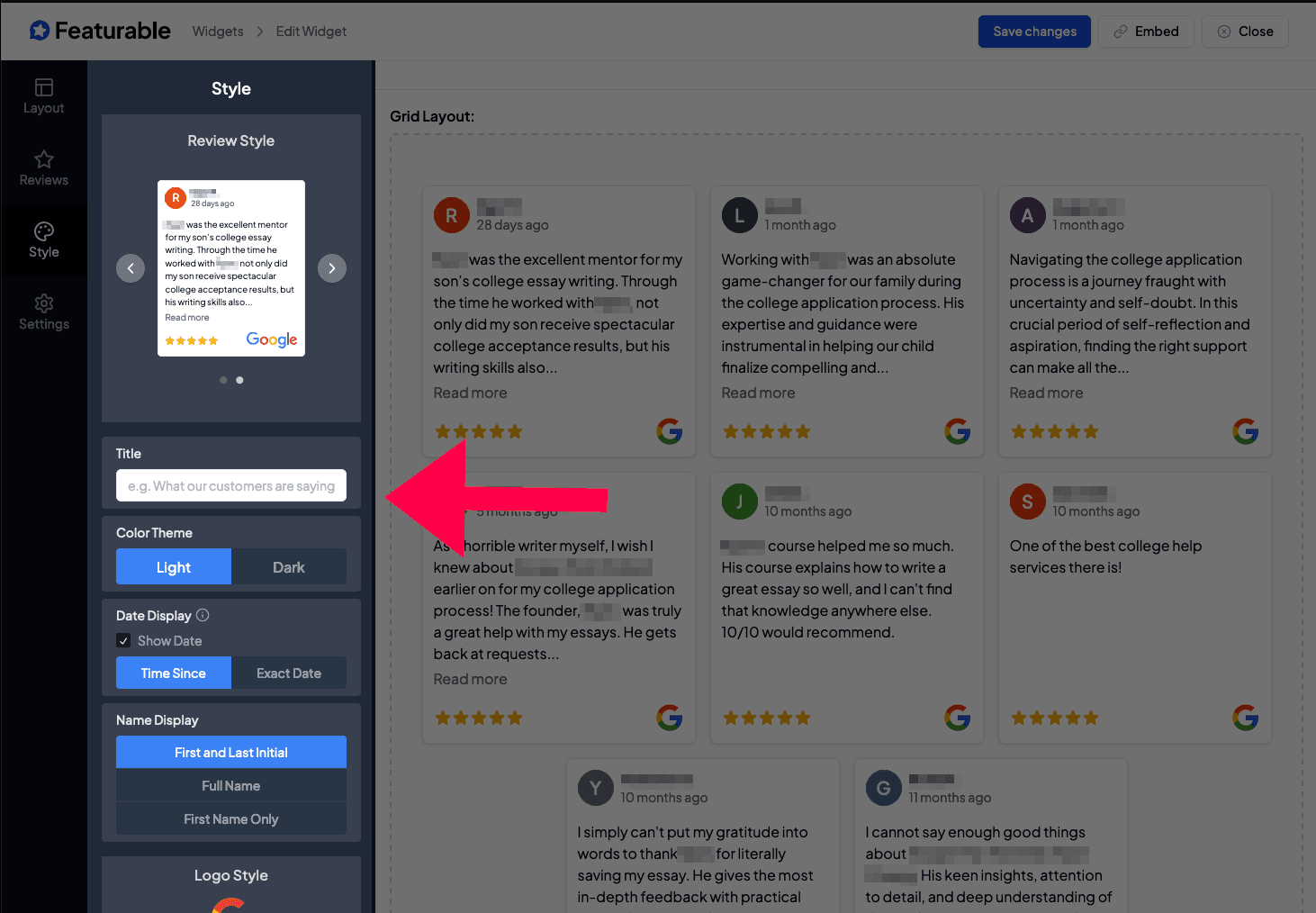 Customize your Google review widget