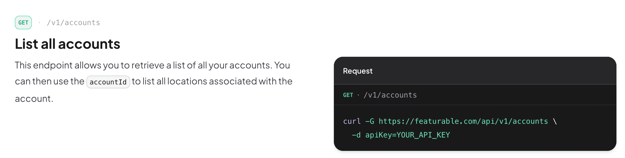 Featurable API List All Accounts