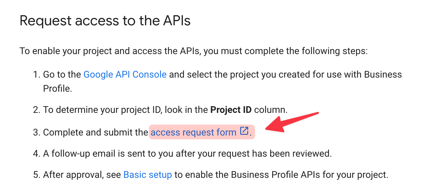 Google My Business APIs Request Access