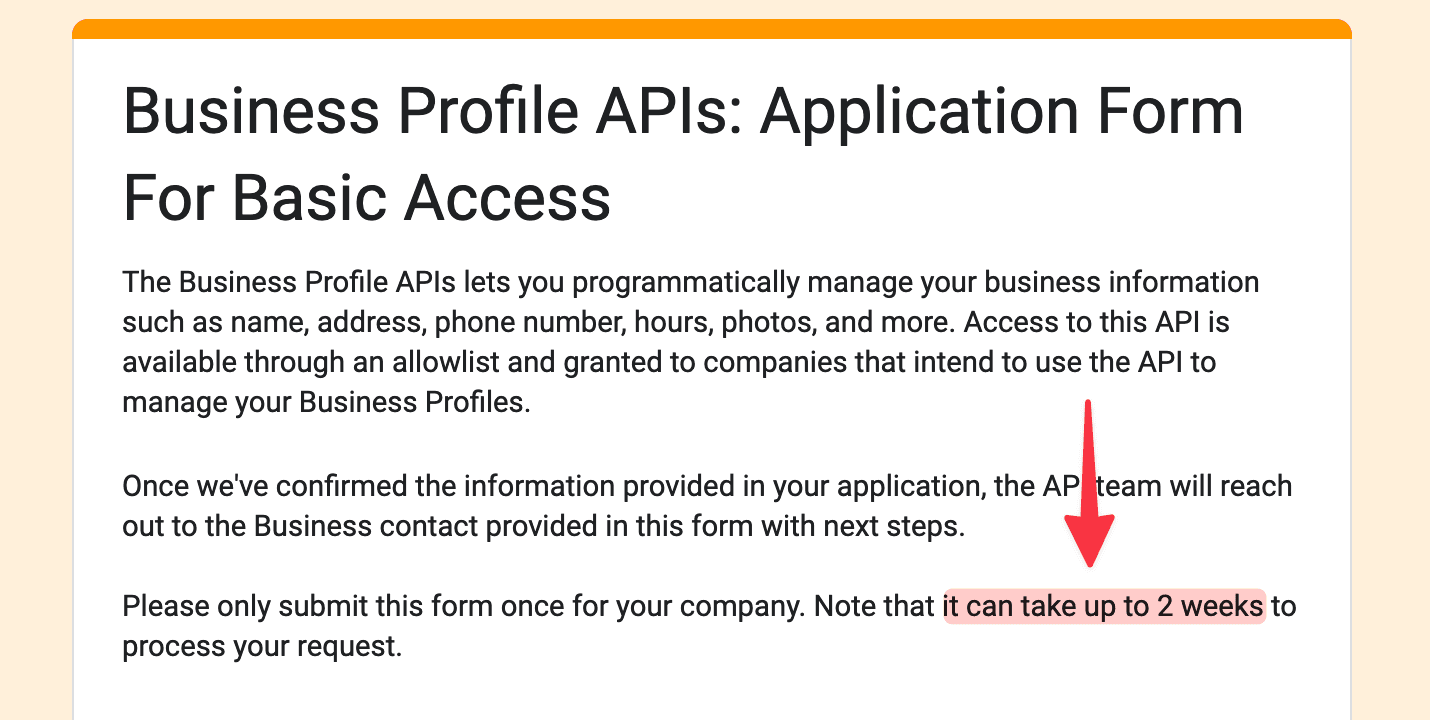 Google My Business APIs Request Form