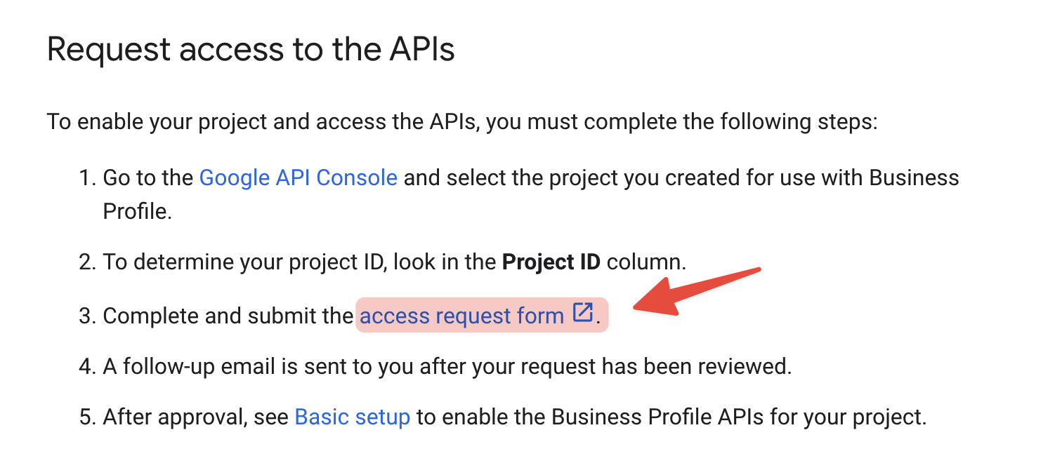 Google My Business APIs Request Access